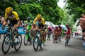 Milan, Italy 31 May 2015; Group of Professional Cyclists in Milan accelerate and prepare the final sprint Royalty Free Stock Photo